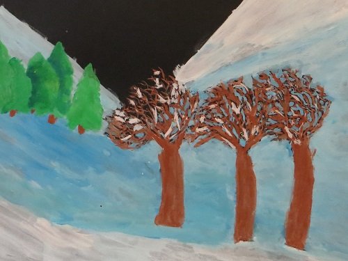 Zelenyák Emma 5.b - Téli fák (tempera)